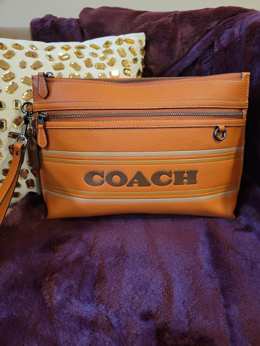 COACH Orange Leather Zip Pouch and Wristlet Clutch - Picture 10 of 10